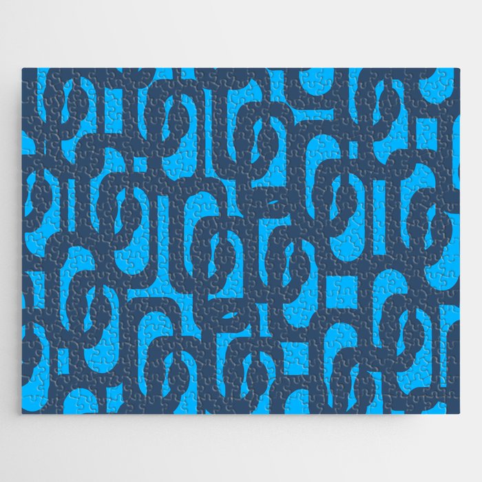 Mid Century Modern Blue Loop Abstract Pattern Jigsaw Puzzle Gallery Image 1