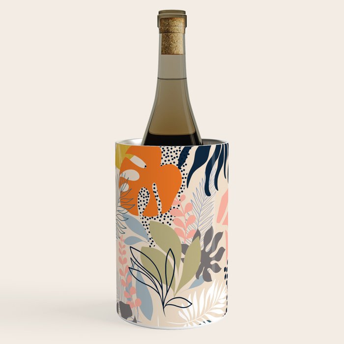 Tropical Foliage Pattern 1 - Retro Boho Wine Chiller Gallery Image 1