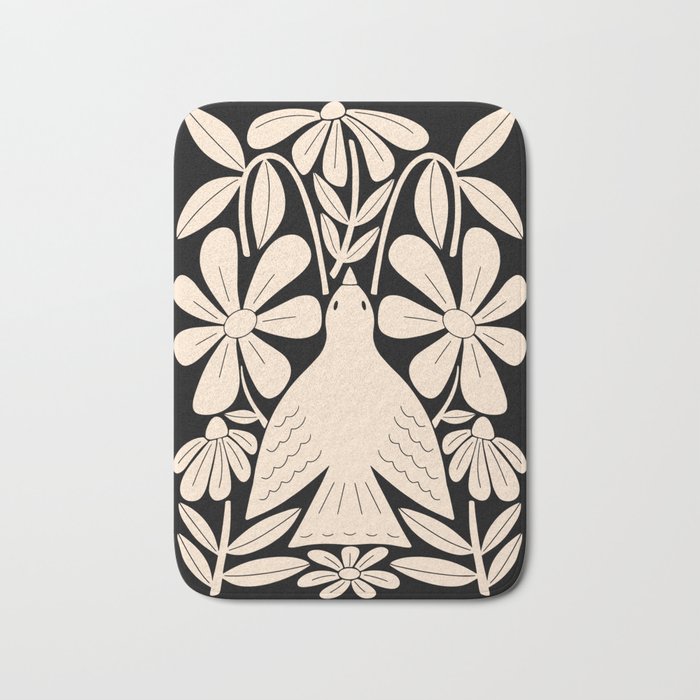 Freedom - Bird and Flower - Black and White  Bath Mat Gallery Image 1