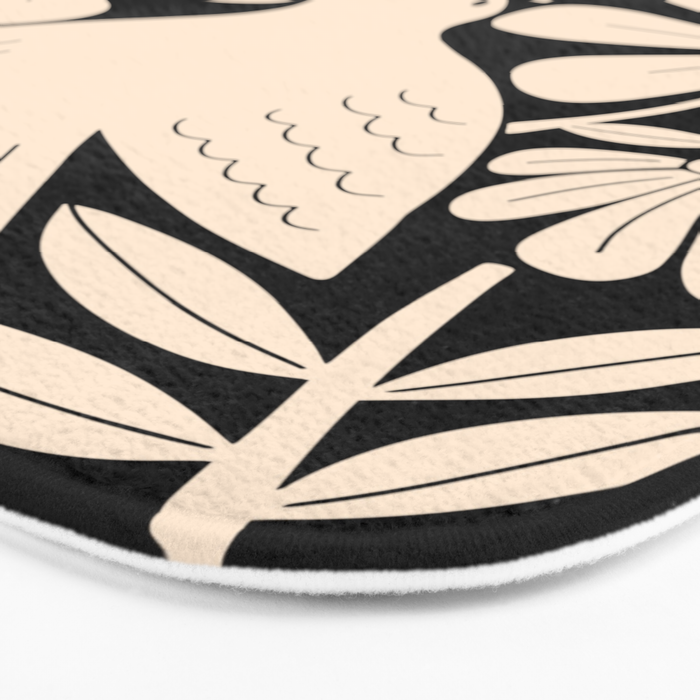 Freedom - Bird and Flower - Black and White  Bath Mat Gallery Image 3