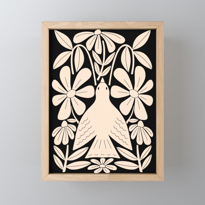 Freedom - Bird and Flower - Black and White  Mini Art Print Gallery Image 1