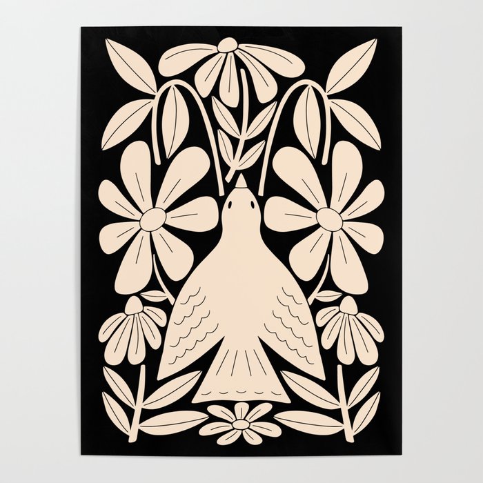 Freedom - Bird and Flower - Black and White  Poster Gallery Image 4