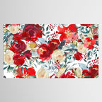 Red teal hand painted boho watercolor roses floral Tablecloth Gallery Image 2