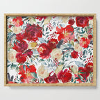 Red teal hand painted boho watercolor roses floral Serving Tray Gallery Image 1