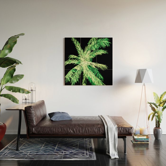 Dark palm tree leaves Wood Wall Art Gallery Image 2