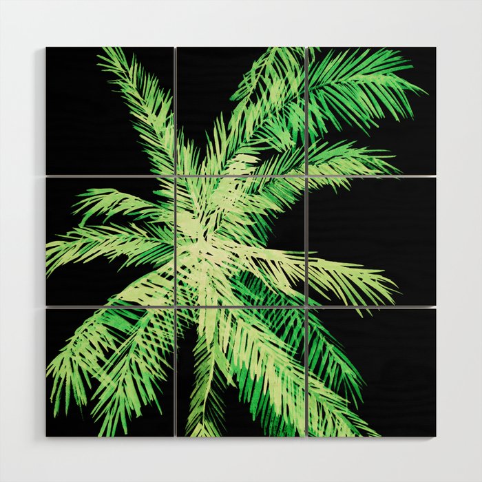 Dark palm tree leaves Wood Wall Art Gallery Image 1