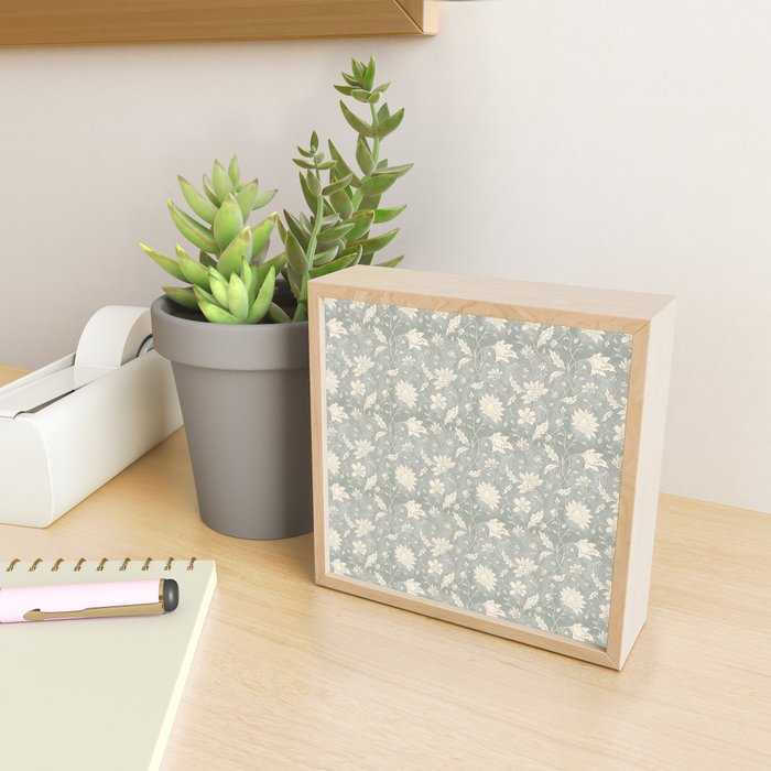 Trailing Block Print Floral - Washed Teal Mini Art Print Gallery Image 2