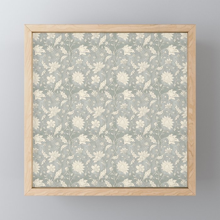 Trailing Block Print Floral - Washed Teal Mini Art Print Gallery Image 1
