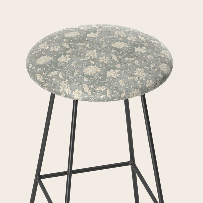 Trailing Block Print Floral - Washed Teal Stool Gallery Image 2