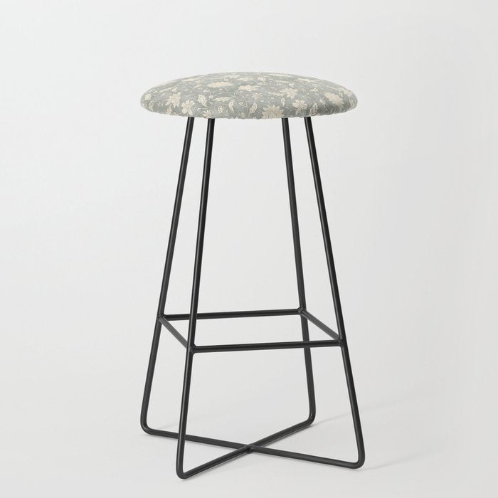 Trailing Block Print Floral - Washed Teal Stool Gallery Image 1