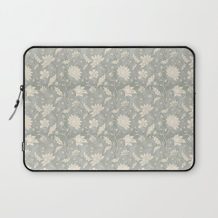 Trailing Block Print Floral - Washed Teal Laptop Sleeve Gallery Image 1