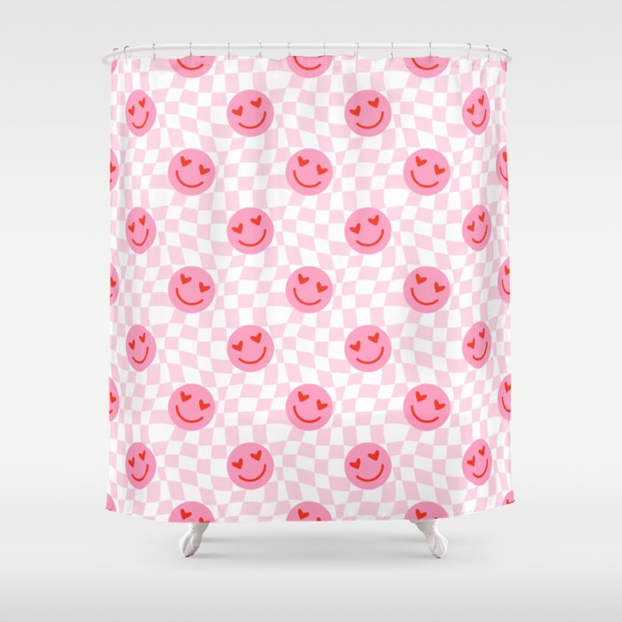 Romantic heart eye face checkered pattern Shower Curtain Gallery Image 1