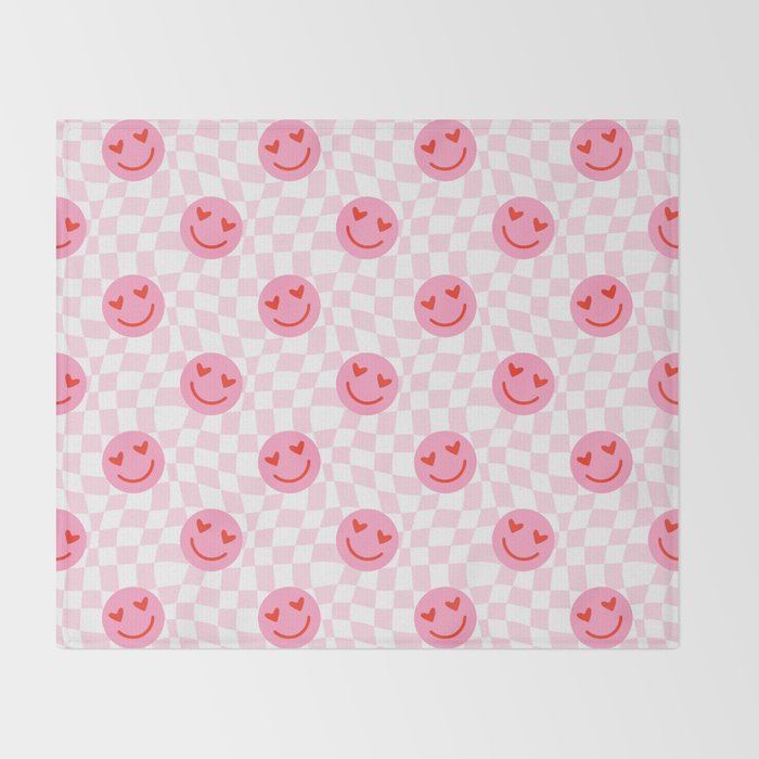 Romantic heart eye face checkered pattern Throw Blanket Gallery Image 2