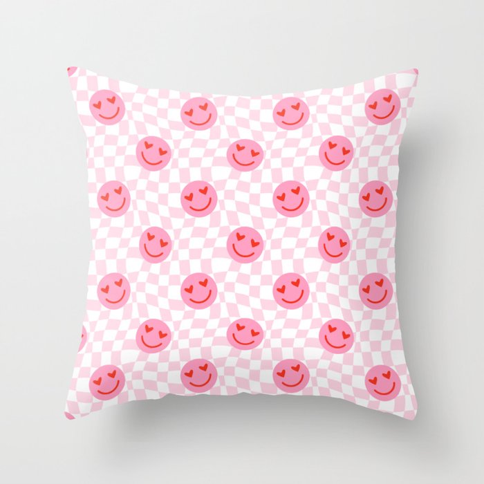 Romantic heart eye face checkered pattern Throw Pillow Gallery Image 6