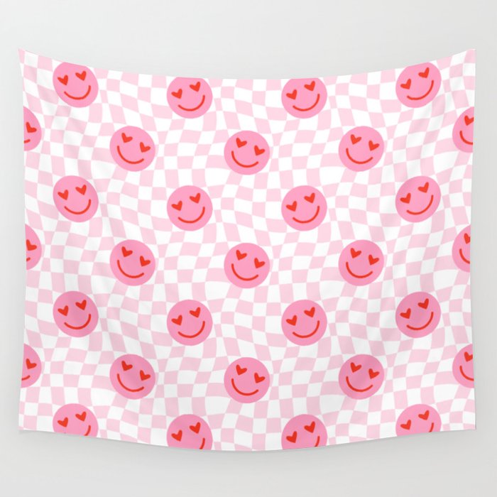 Romantic heart eye face checkered pattern Wall Tapestry Gallery Image 4