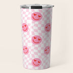 Romantic heart eye face checkered pattern Travel Mug Gallery Image 1