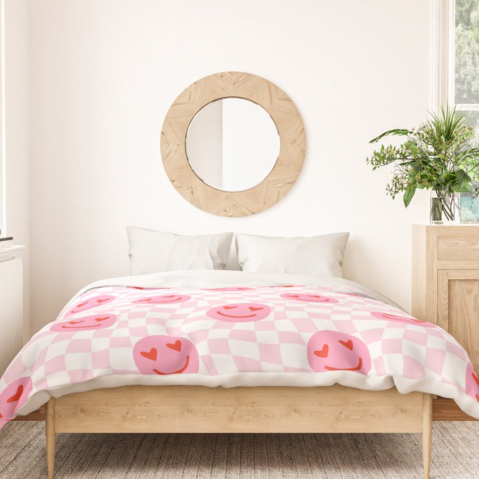 Romantic heart eye face checkered pattern Duvet Cover Gallery Image 3