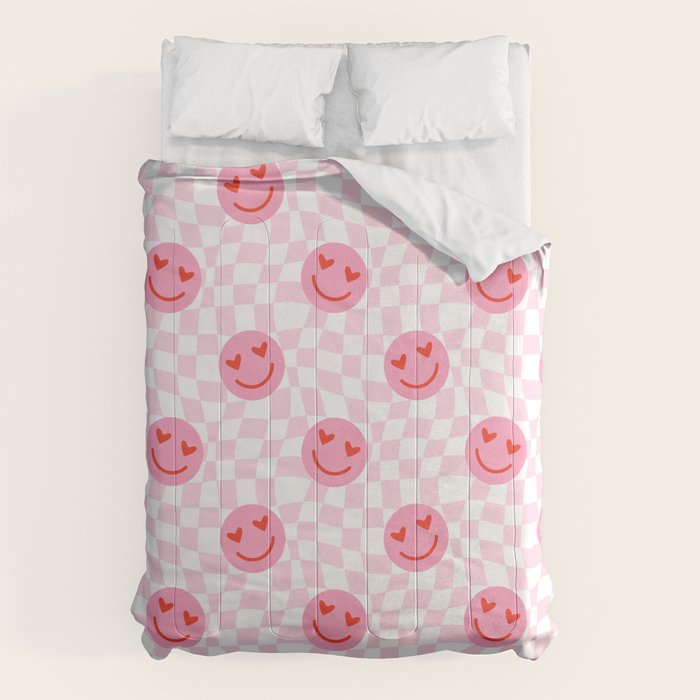 Romantic heart eye face checkered pattern Comforter Gallery Image 6