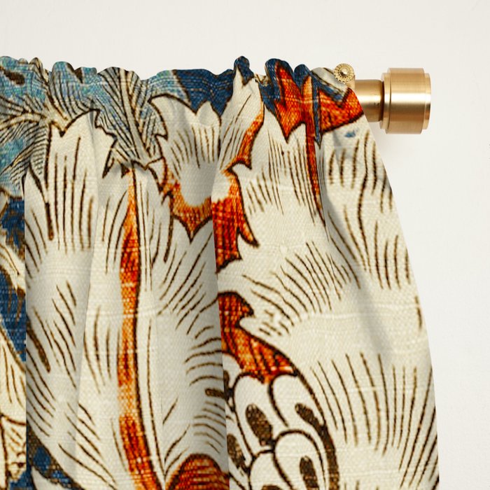William Morris Vintage Honeysuckle 1876 Indigo Blue Antique Floral  Window Curtain Gallery Image 2