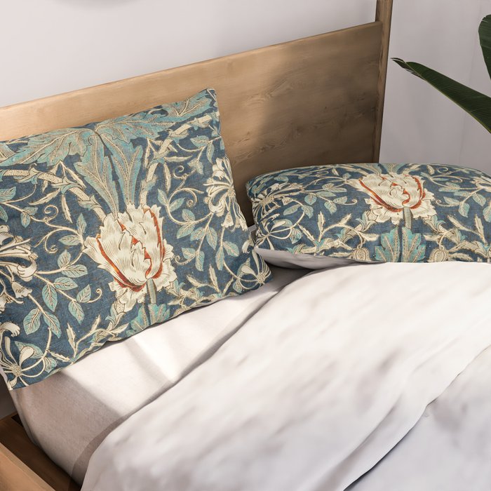 William Morris Vintage Honeysuckle 1876 Indigo Blue Antique Floral  Pillow Sham Gallery Image 2