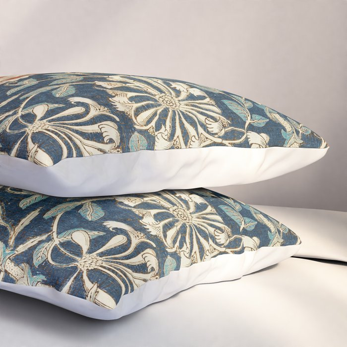 William Morris Vintage Honeysuckle 1876 Indigo Blue Antique Floral  Pillow Sham Gallery Image 3