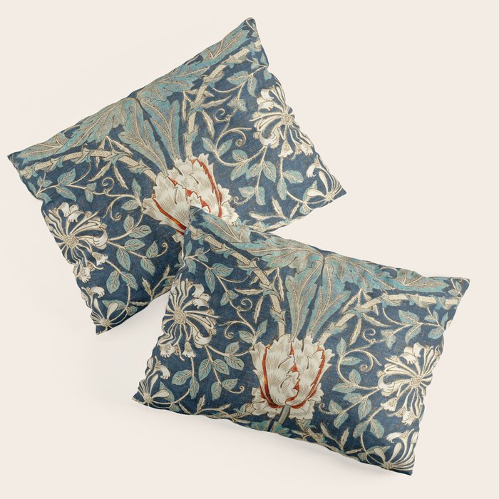 William Morris Vintage Honeysuckle 1876 Indigo Blue Antique Floral  Pillow Sham Gallery Image 3
