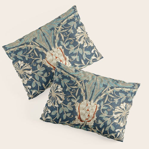 William Morris Vintage Honeysuckle 1876 Indigo Blue Antique Floral  Pillow Sham Gallery Image 3