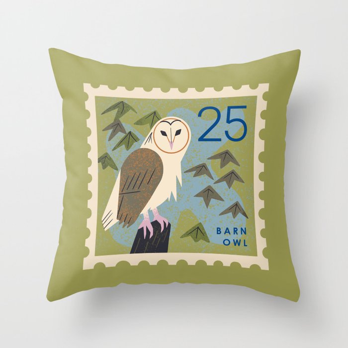 Barn Owl Postage Stamp Throw Pillow Gallery Image 6