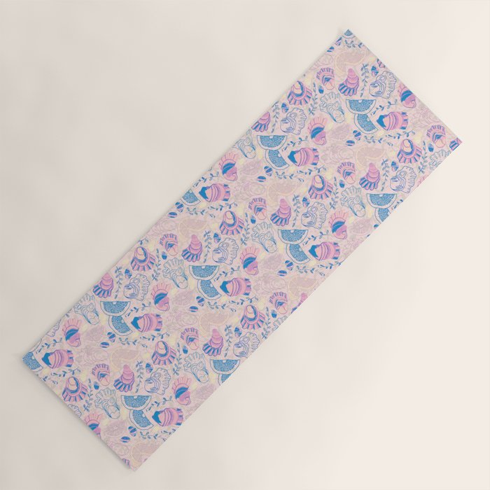 Coastal Oysters on the Beach in Pastel Pink & Blue Yoga Mat Gallery Image 1