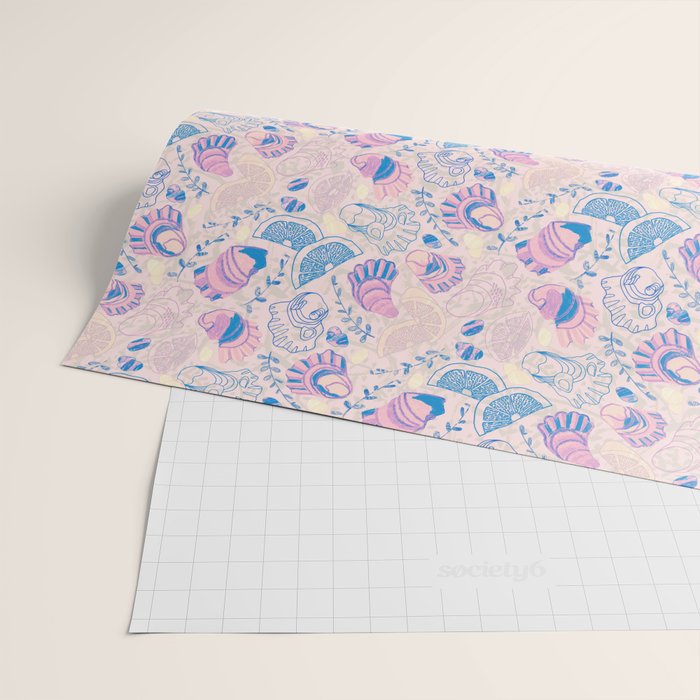 Coastal Oysters on the Beach in Pastel Pink & Blue Wrapping Paper Gallery Image 2