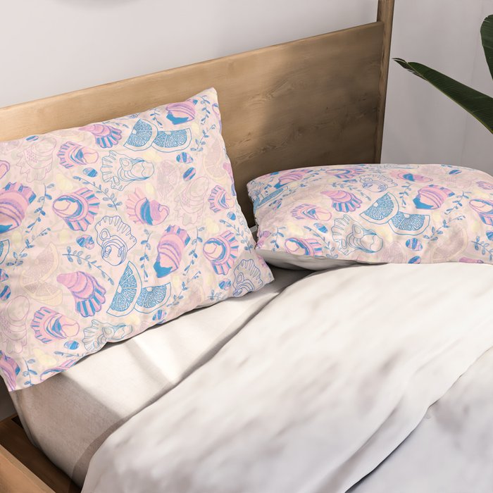 Coastal Oysters on the Beach in Pastel Pink & Blue Pillow Sham Gallery Image 2