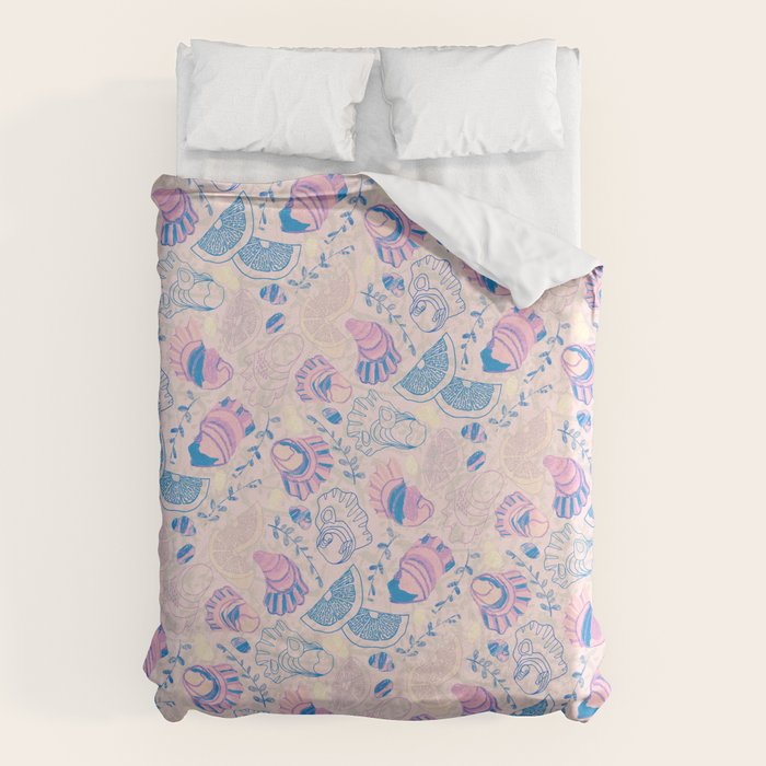 Coastal Oysters on the Beach in Pastel Pink & Blue Duvet Cover Gallery Image 6