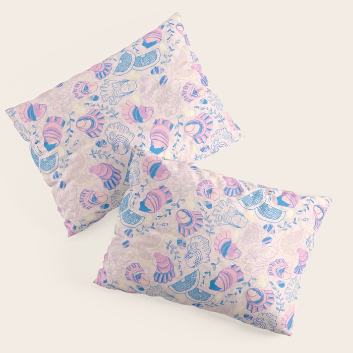 Coastal Oysters on the Beach in Pastel Pink & Blue Pillow Sham Gallery Image 3