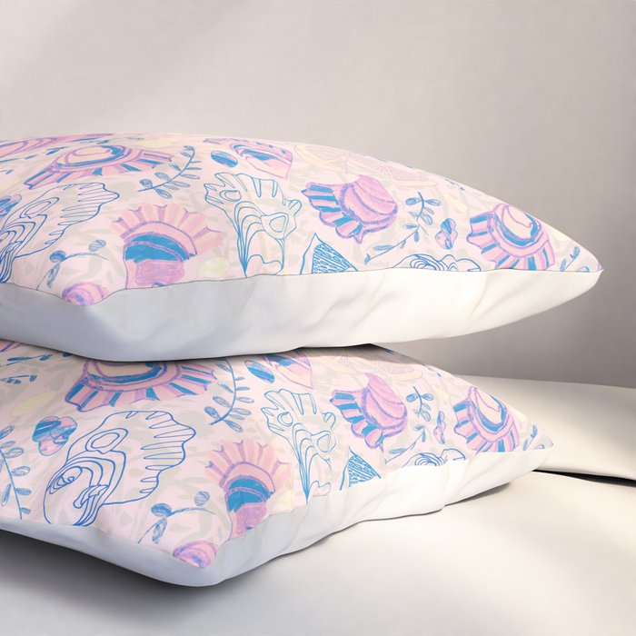 Coastal Oysters on the Beach in Pastel Pink & Blue Pillow Sham Gallery Image 3
