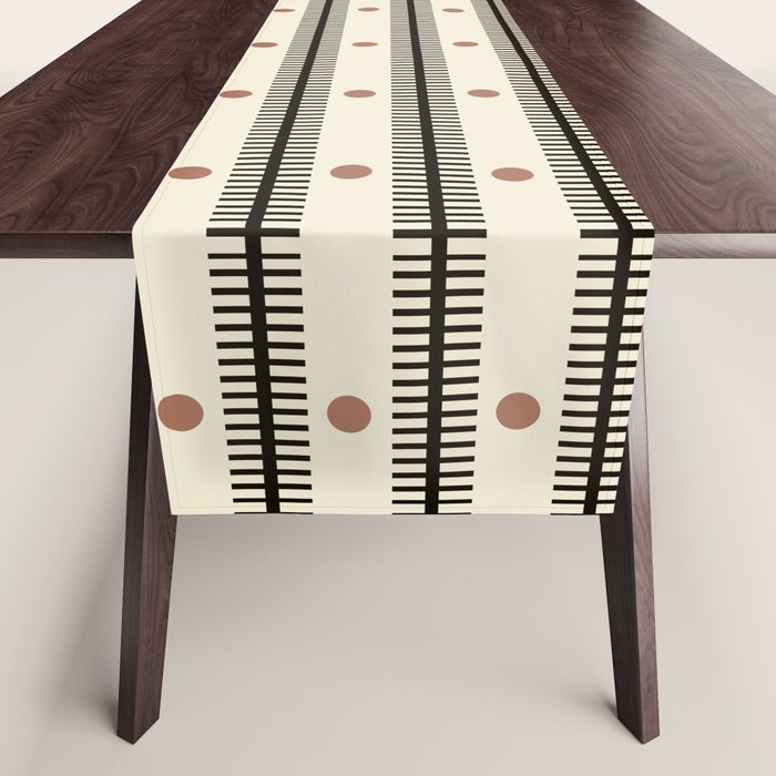 Stripes With Lines and Dots pattern black and white Table Runner Gallery Image 1