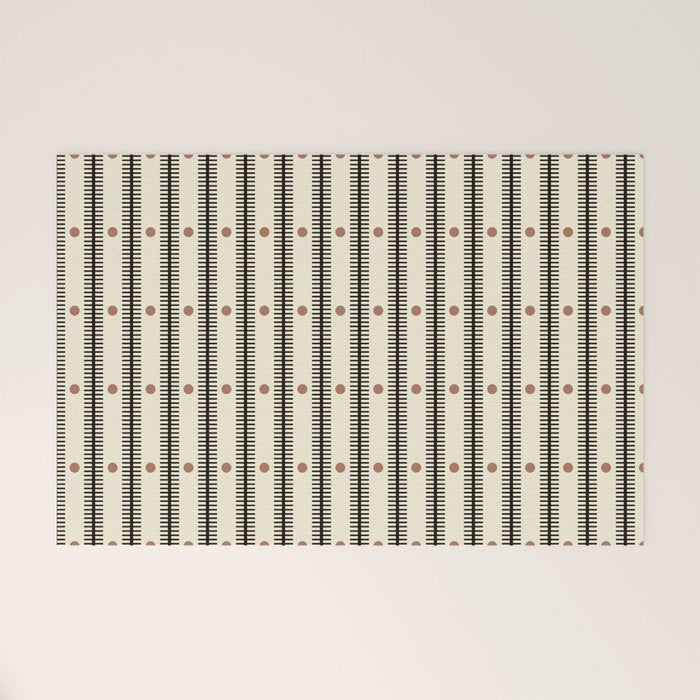Stripes With Lines and Dots pattern black and white Welcome Mat Gallery Image 1