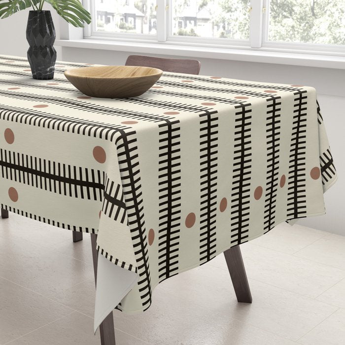 Stripes With Lines and Dots pattern black and white Tablecloth Gallery Image 3