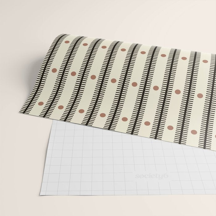 Stripes With Lines and Dots pattern black and white Wrapping Paper Gallery Image 2