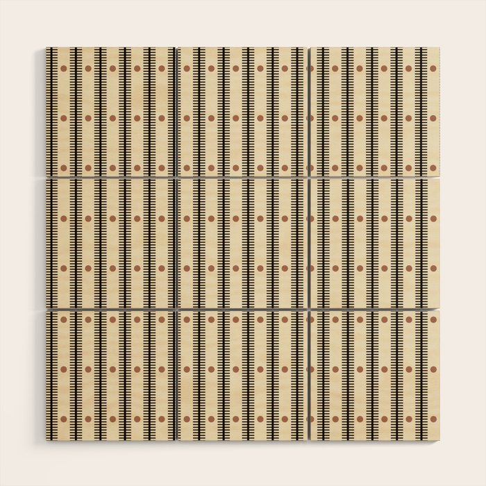 Stripes With Lines and Dots pattern black and white Wood Wall Art Gallery Image 1