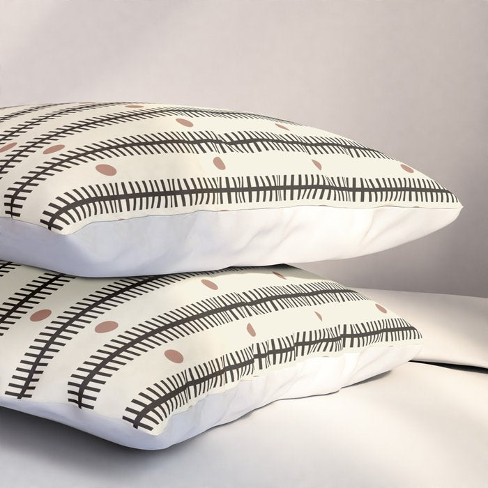 Stripes With Lines and Dots pattern black and white Pillow Sham Gallery Image 3