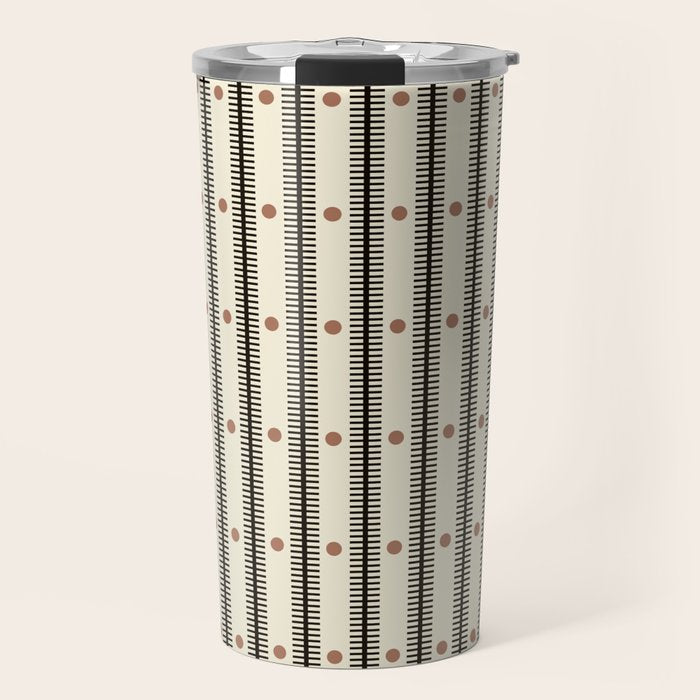 Stripes With Lines and Dots pattern black and white Travel Mug Gallery Image 1