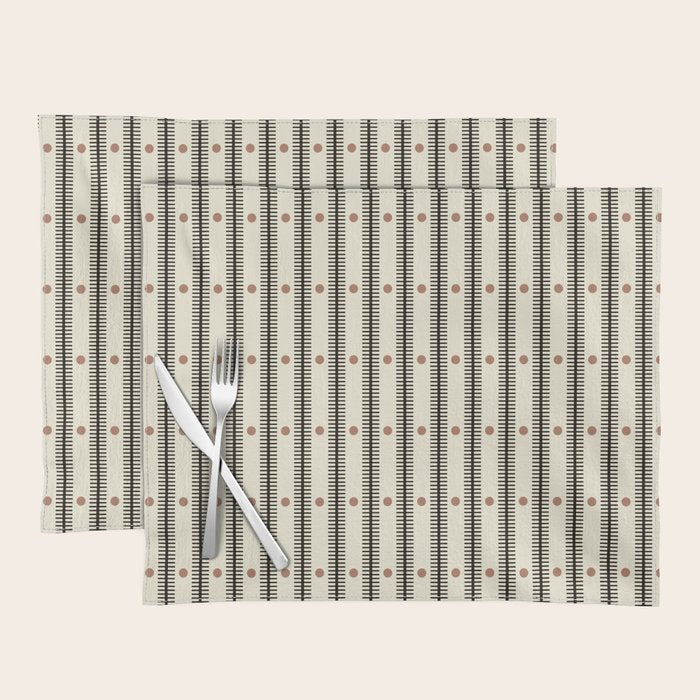 Stripes With Lines and Dots pattern black and white Placemat Gallery Image 1