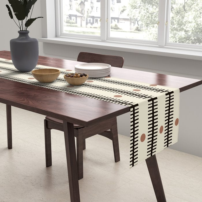 Stripes With Lines and Dots pattern black and white Table Runner Gallery Image 2