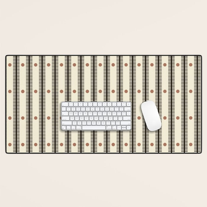 Stripes With Lines and Dots pattern black and white Desk Mat Gallery Image 1