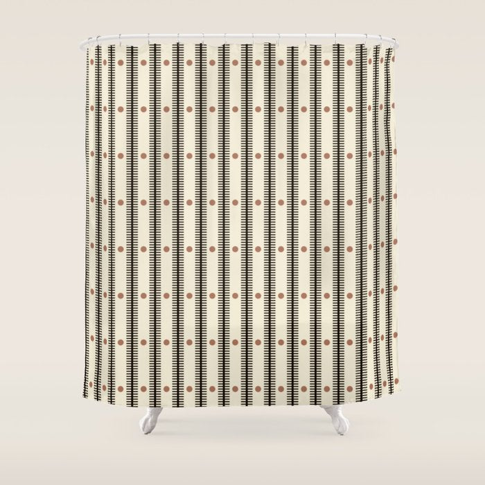 Stripes With Lines and Dots pattern black and white Shower Curtain Gallery Image 1