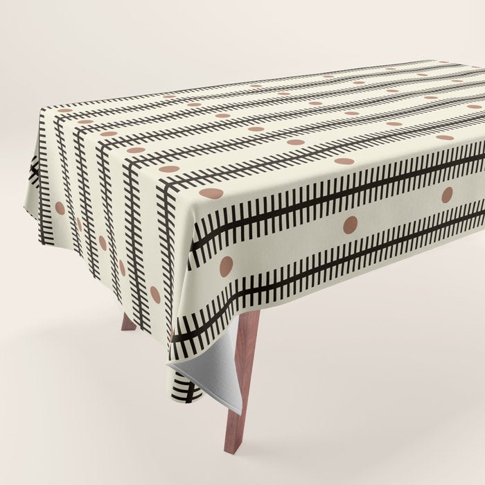 Stripes With Lines and Dots pattern black and white Tablecloth Gallery Image 1