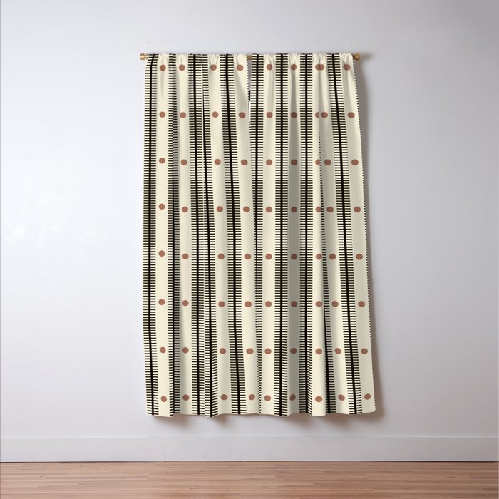 Stripes With Lines and Dots pattern black and white Window Curtain Gallery Image 3