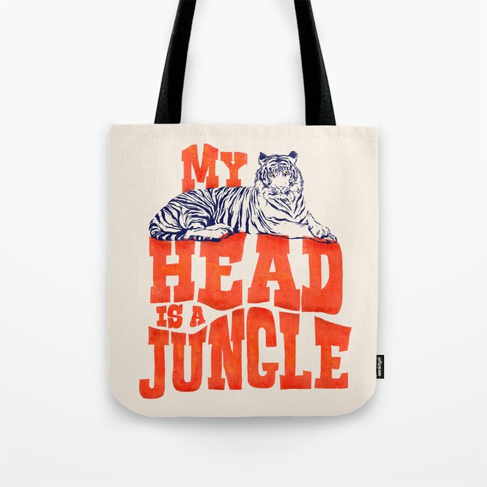 My Head is a Jungle-Tiger typography Tote Bag Gallery Image 1