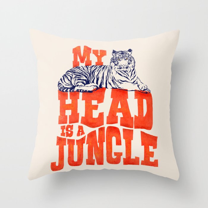 My Head is a Jungle-Tiger typography Throw Pillow Gallery Image 6
