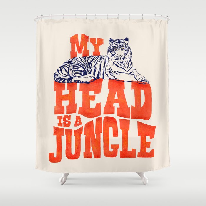 My Head is a Jungle-Tiger typography Shower Curtain Gallery Image 1